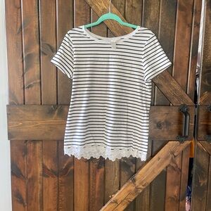 Christopher & Banks Black and White Boxy Short Sleeve Tee